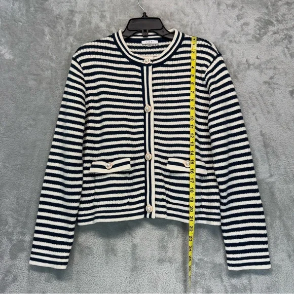 Sioni Navy and Cream Striped Knitted Nautical Casual Jacket Cardigan Size L - Picture 3 of 9